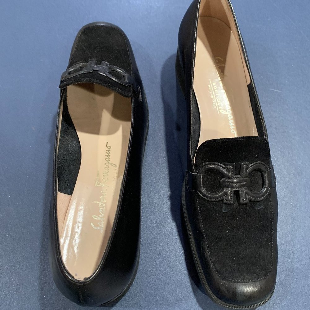 Salvatore Ferragamo Nero Suede Calf Size W8 2cm
